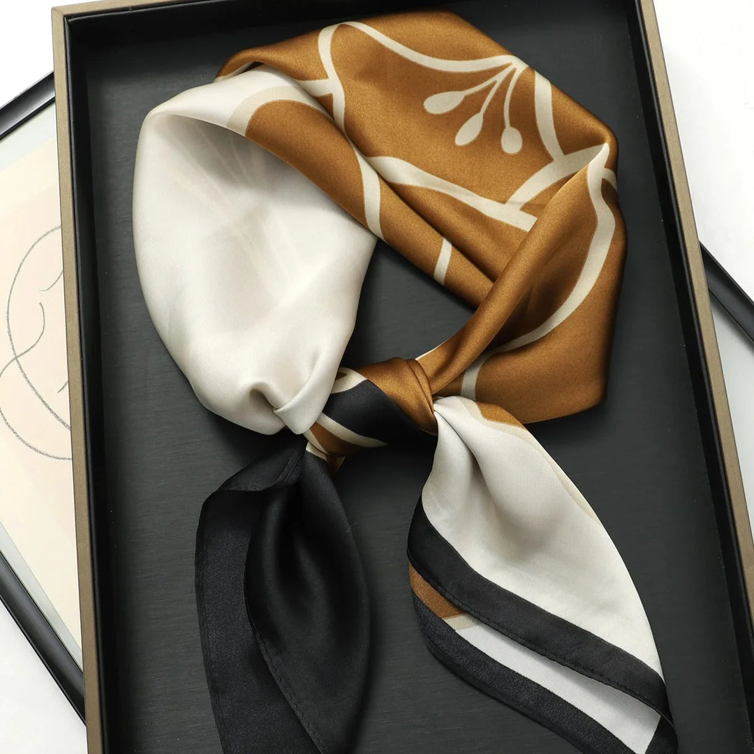Luxurious Silk Head Scarf White Gold