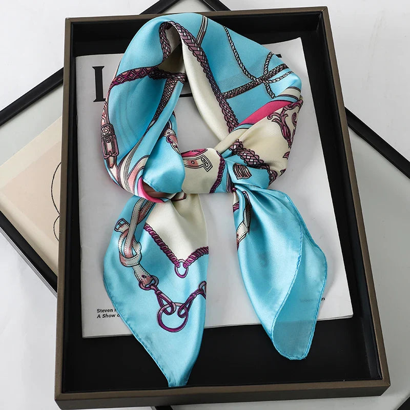 Luxurious Silk Head Scarf Blue