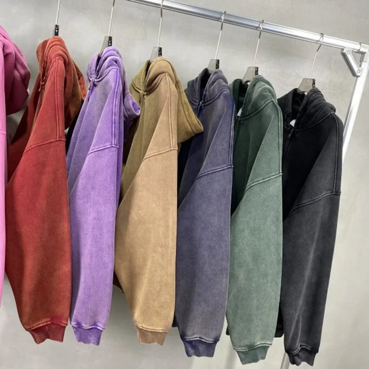 Luxury Batik‑Wash Full‑Zip Street Hoodie