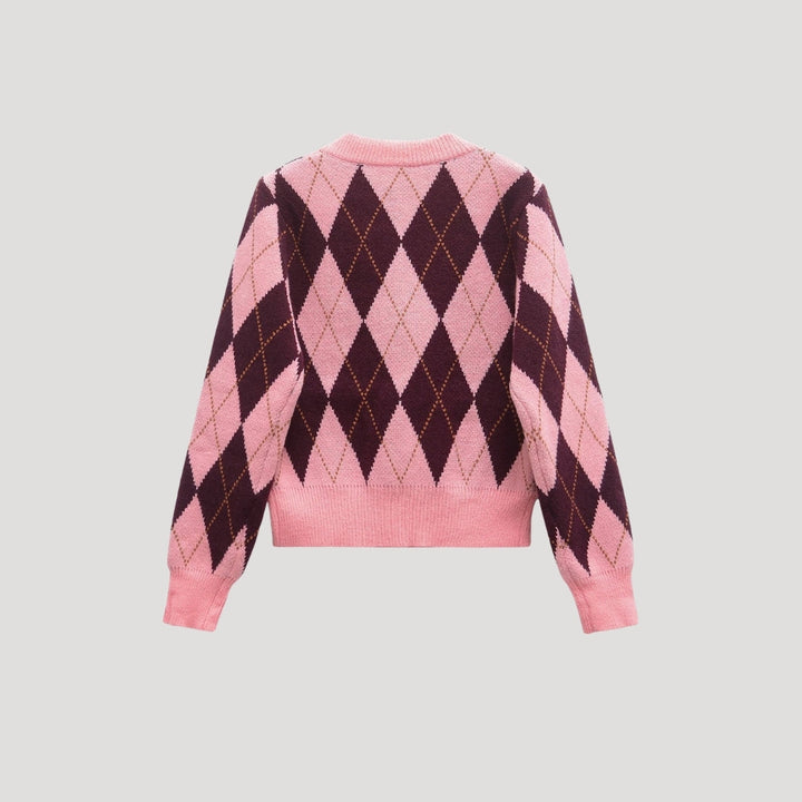 Damen-Strickjacke aus Argyle-Strick mit verkürzter Passform