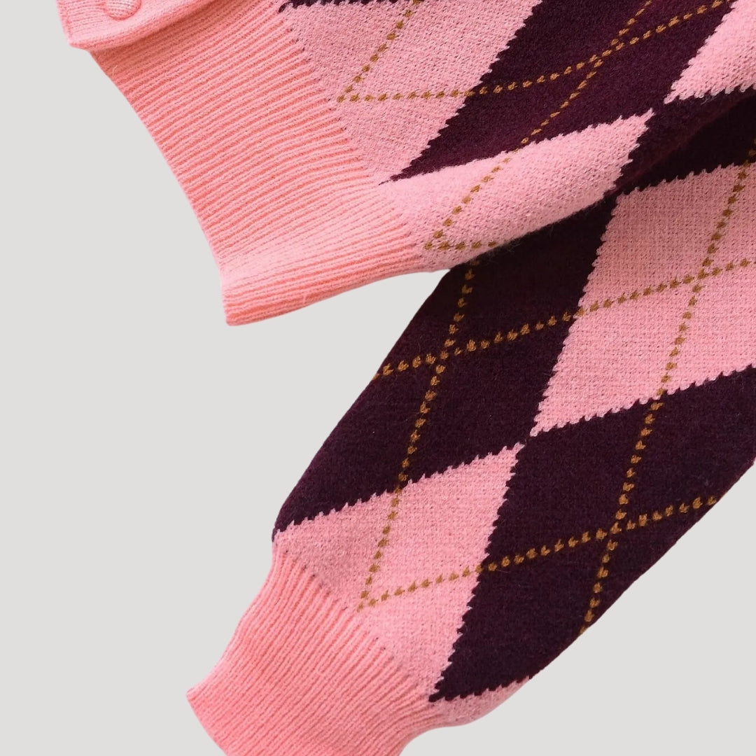 Damen-Strickjacke aus Argyle-Strick mit verkürzter Passform