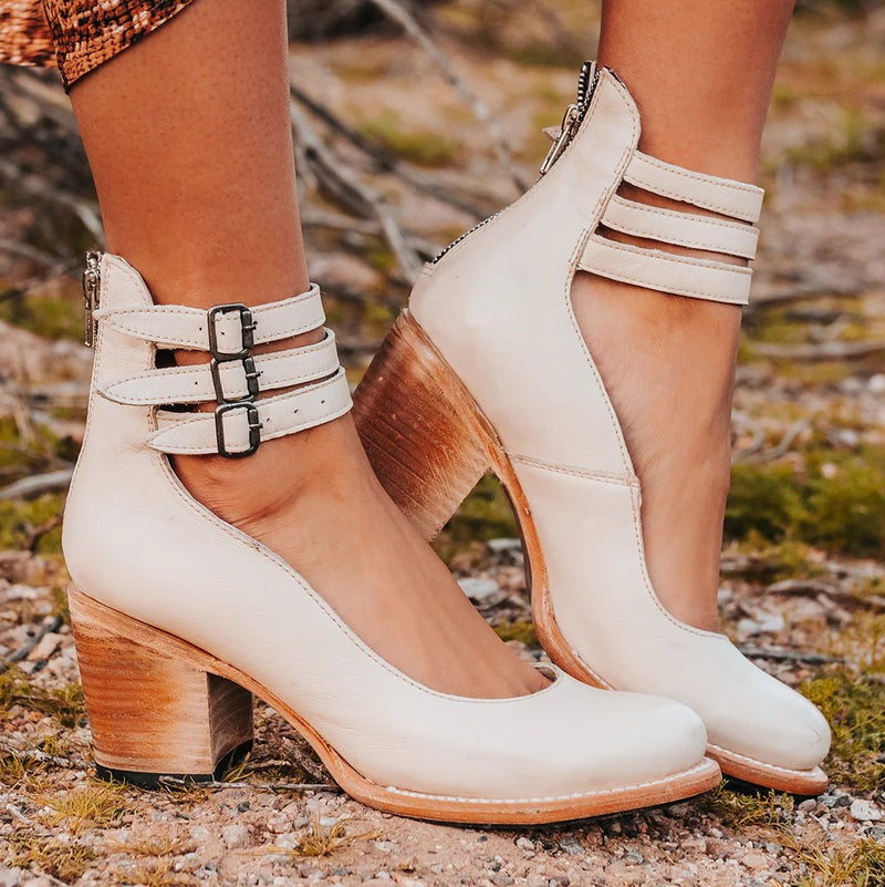 Elegant Belt Buckle Strap Mary Jane Shoes for Women White