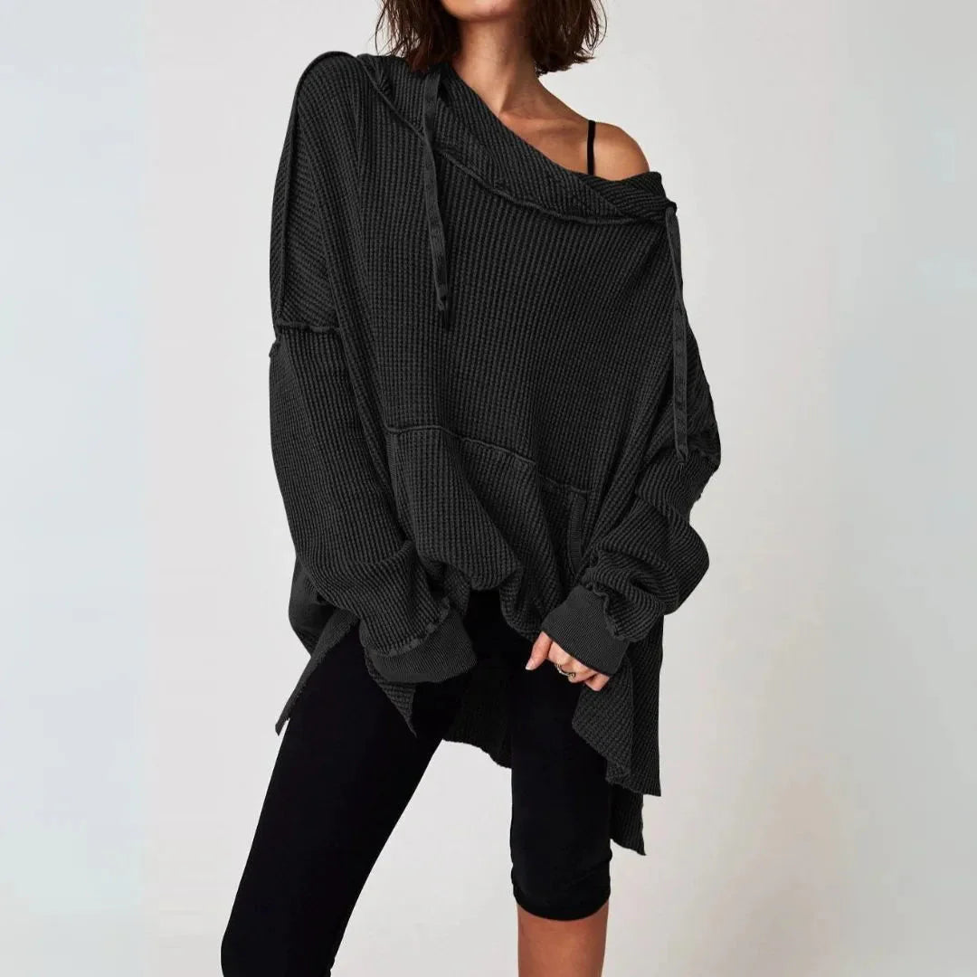 Oversized Waffle-Knit Hoodie-MODAUTLET