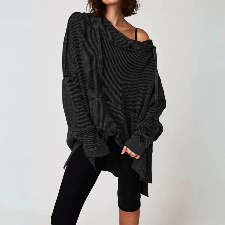 Oversized Waffle-Knit Hoodie-MODAUTLET