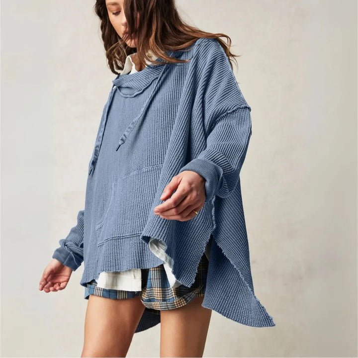 Oversized Waffle-Knit Hoodie-MODAUTLET