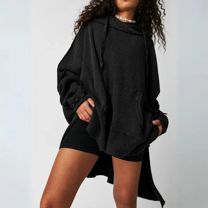 Oversized Waffle-Knit Hoodie-MODAUTLET