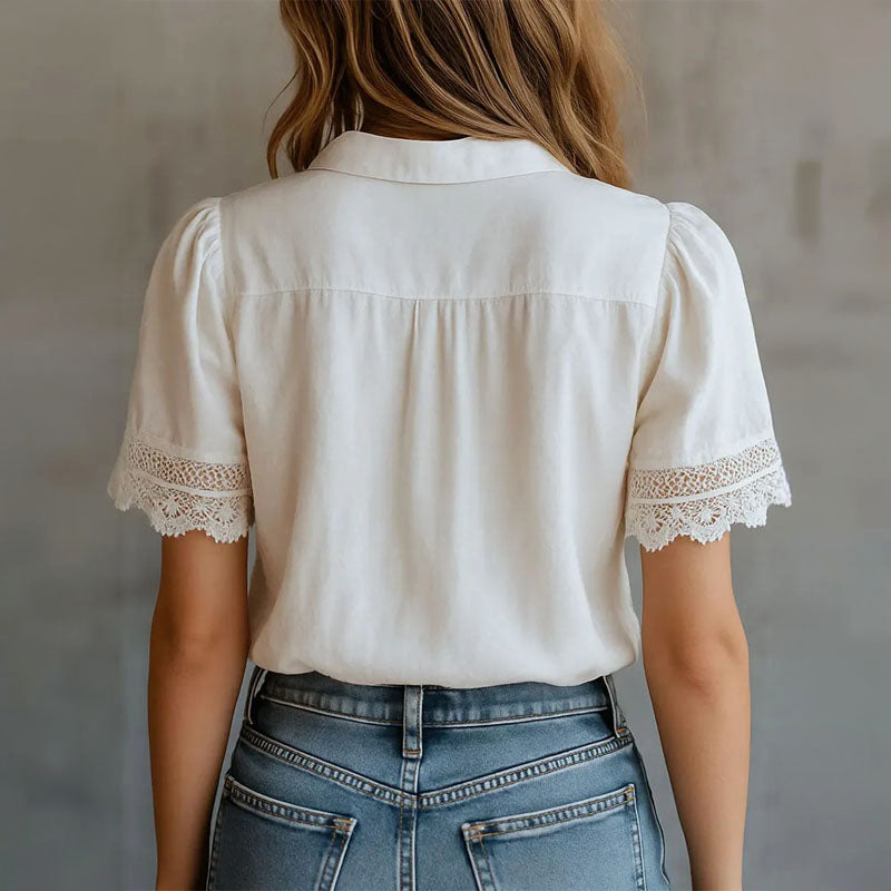 Madelynn | Blusa Boho de Mulher com Botões e Renda nas Bordas