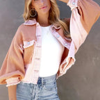 Patchwork Denim Jacket with Waffle-Knit Design