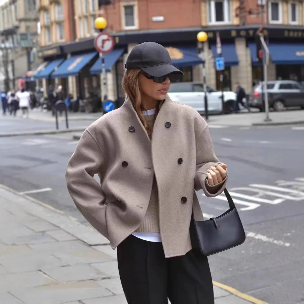 Vintage Brown Woolen Jacket for Timeless Style Beige