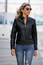 Womens Slim Leather Jacket Lightweight Casual Fashion