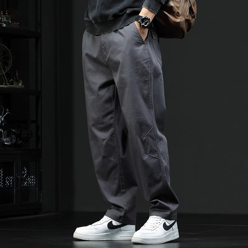 Men's Elastic Waist Canvas Pants with Rear Flap Pockets-MODAUTLET