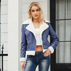 Womens Eco Leather Winter Jacket With Plush Fleece Lining