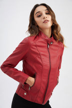 Womens Slim Leather Jacket Lightweight Casual Fashion