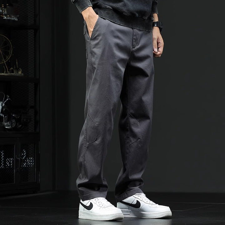Men's Elastic Waist Canvas Pants with Rear Flap Pockets-MODAUTLET