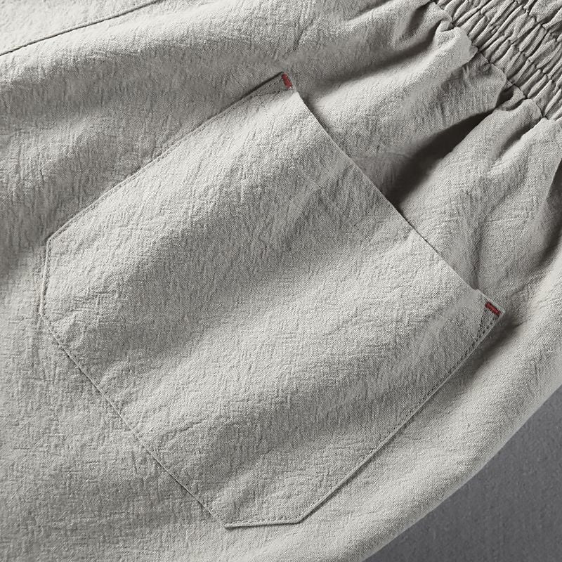 Men's Lightweight Cotton Linen Blend Drawstring Trousers-MODAUTLET