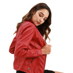 Womens Slim Leather Jacket Lightweight Casual Fashion