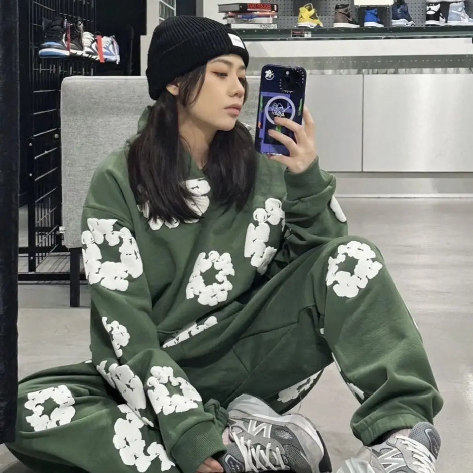 Denim Printed Tracksuit Set for Men & Women – Casual Streetwear Outfit-MODAUTLET