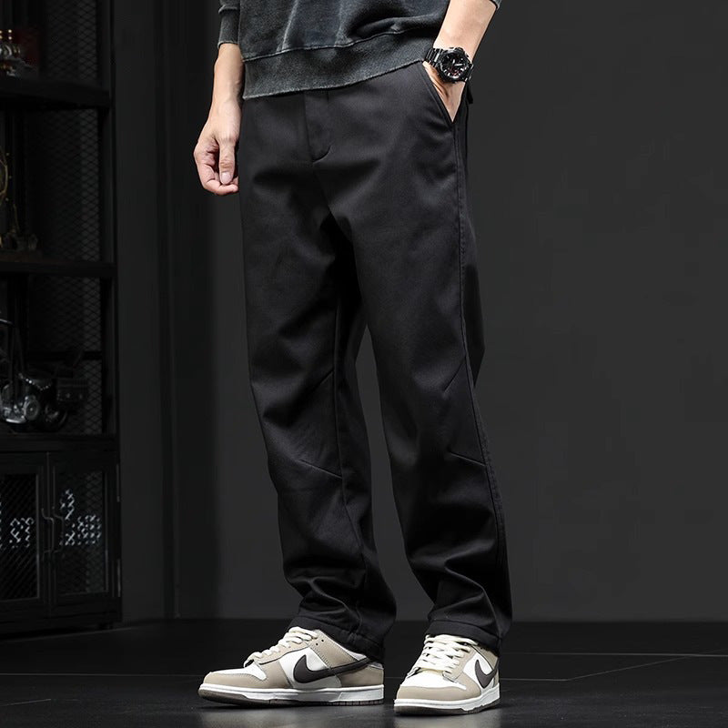Men's Elastic Waist Canvas Pants with Rear Flap Pockets-MODAUTLET