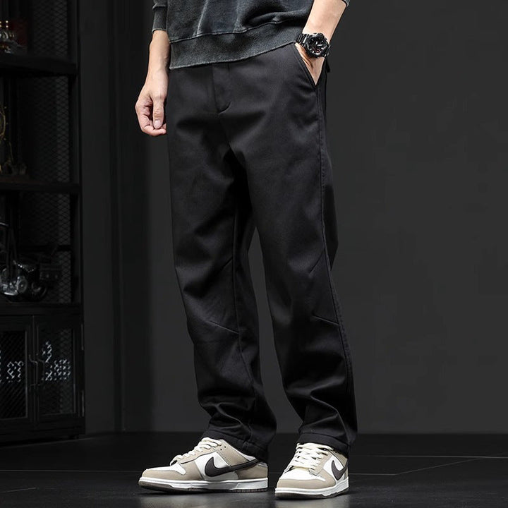 Men's Elastic Waist Canvas Pants with Rear Flap Pockets-MODAUTLET