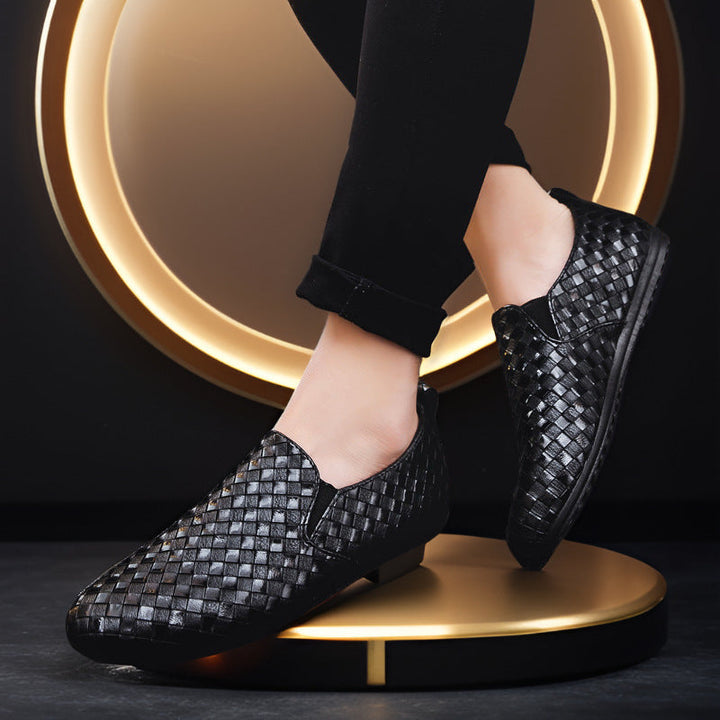 Men's Handwoven Leather Slip-On Shoes-MODAUTLET