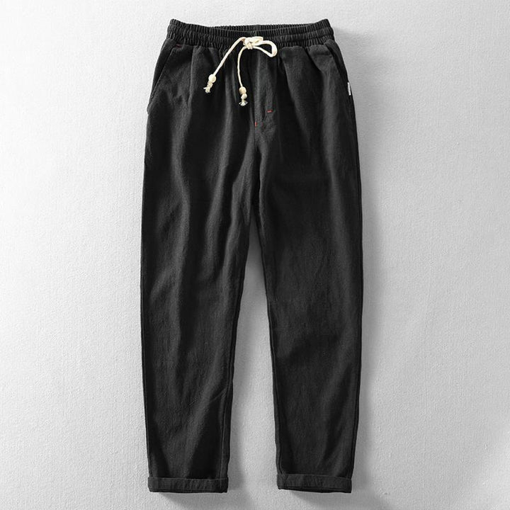Men's Lightweight Cotton Linen Blend Drawstring Trousers-MODAUTLET