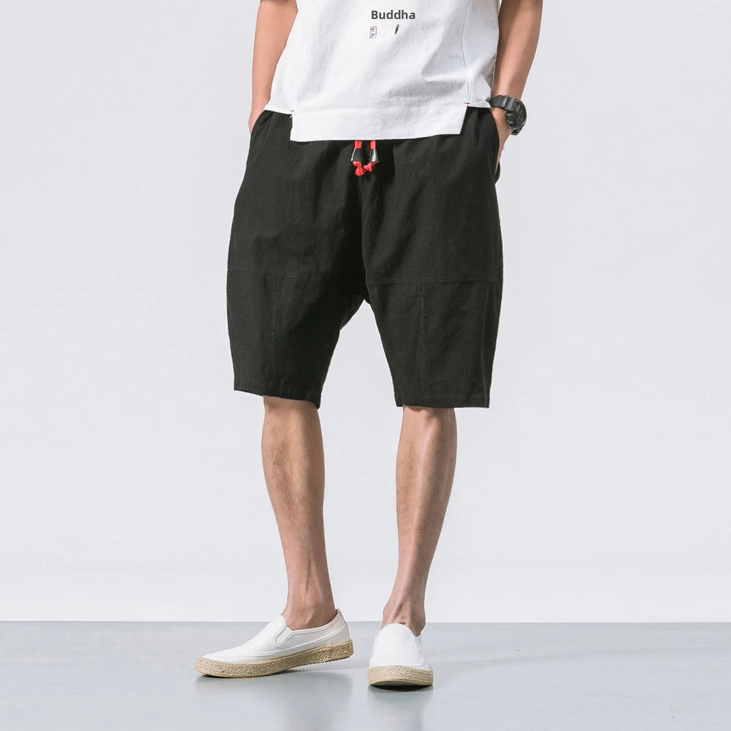 Relaxed Linen Shorts With Drawstring For Summer Comfort Black