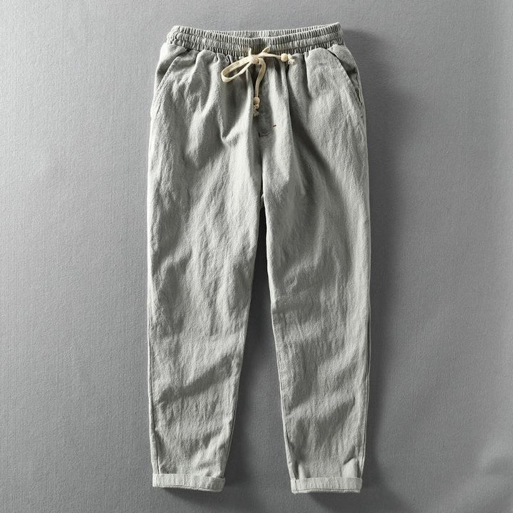 Men's Lightweight Cotton Linen Blend Drawstring Trousers-MODAUTLET