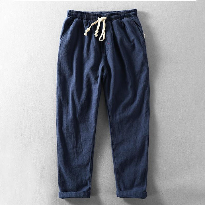 Men's Lightweight Cotton Linen Blend Drawstring Trousers-MODAUTLET