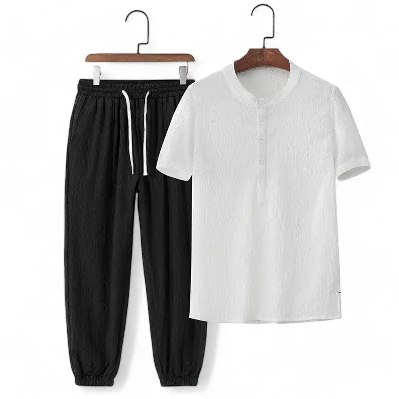 Stylish Two-Piece Casual Set Black and White