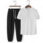 Stylish Two-Piece Casual Set Black and White