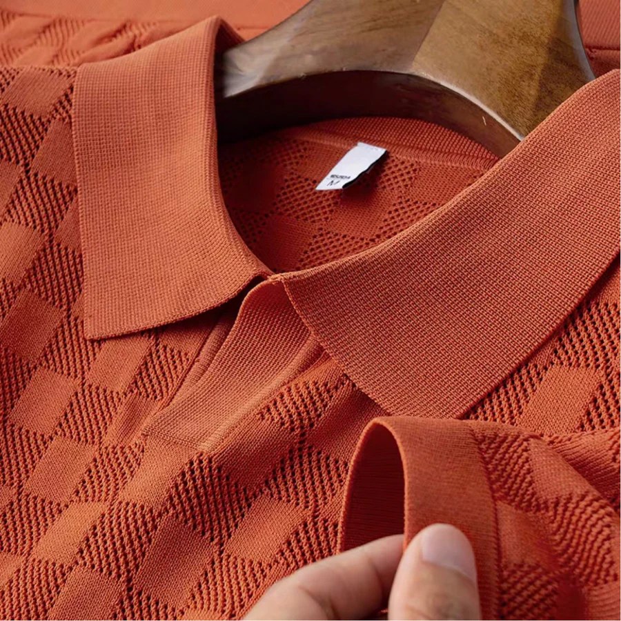 Men's Checkered Knit Polo Shirt-MODAUTLET