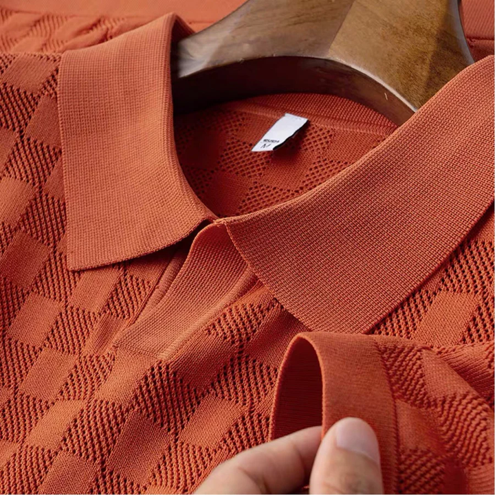 Men's Checkered Knit Polo Shirt-MODAUTLET