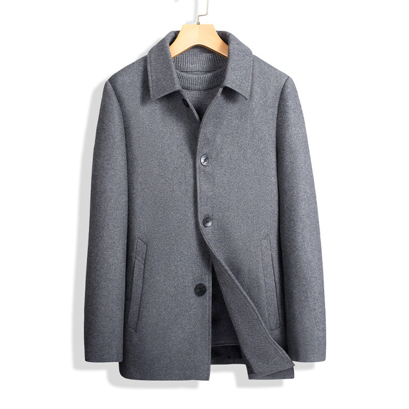 Men's Hip-Length Regular Fit Collared Coat – Classic Comfort Dark Gray