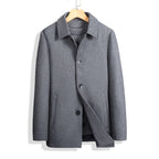 Men's Hip-Length Regular Fit Collared Coat – Classic Comfort Dark Gray