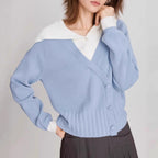 Women's Cozy Cropped Collared Wrap Cardigan Sweater