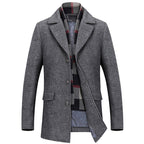 Men's Thigh-Length Layered Button Front Overcoat – Classic & Stylish Comfort Gray