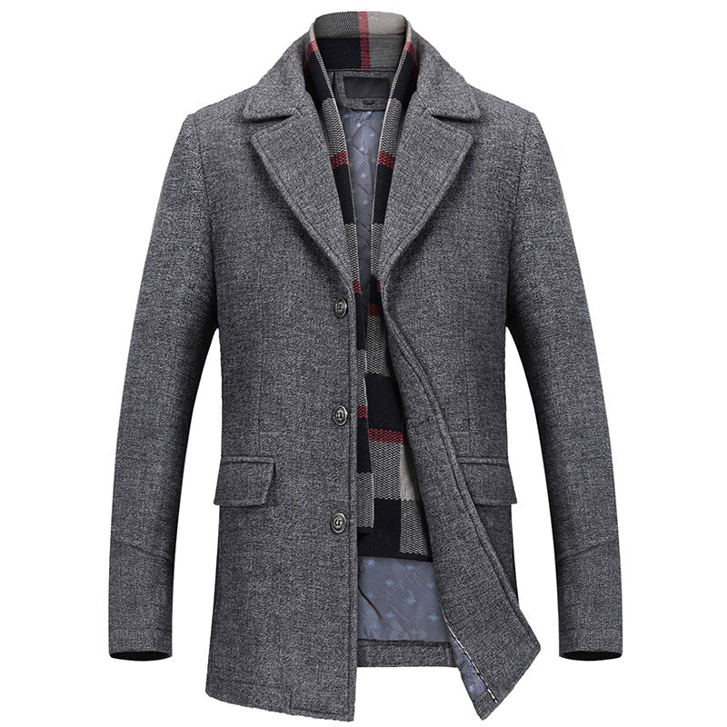Men's Thigh-Length Layered Button Front Overcoat – Classic & Stylish Comfort Gray