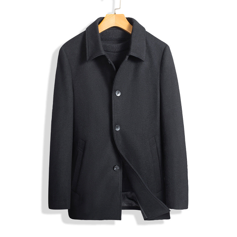 Men's Hip-Length Regular Fit Collared Coat – Classic Comfort Black