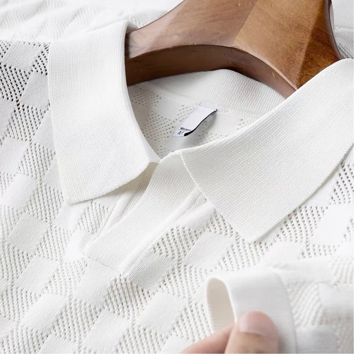 Men's Checkered Knit Polo Shirt-MODAUTLET