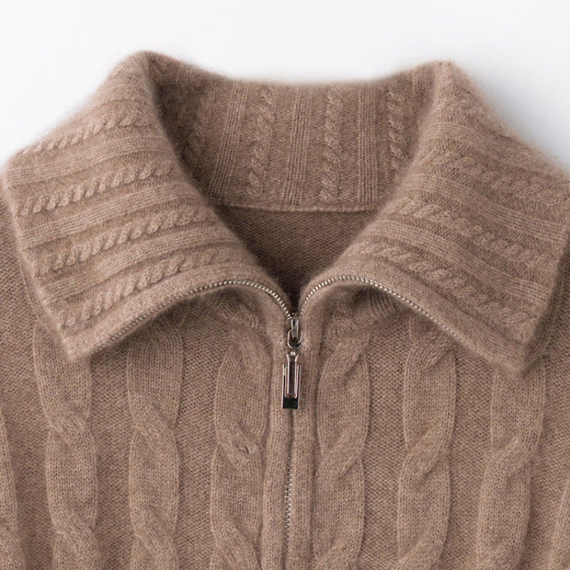 Women's Cozy Cable Knit Collared Full-Zip Sweater – Stylish Comfort