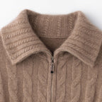 Women's Cozy Cable Knit Collared Full-Zip Sweater – Stylish Comfort