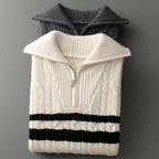 Men's Cozy Cable Knit Striped Quarter-Zip Sweater – Stylish Comfort