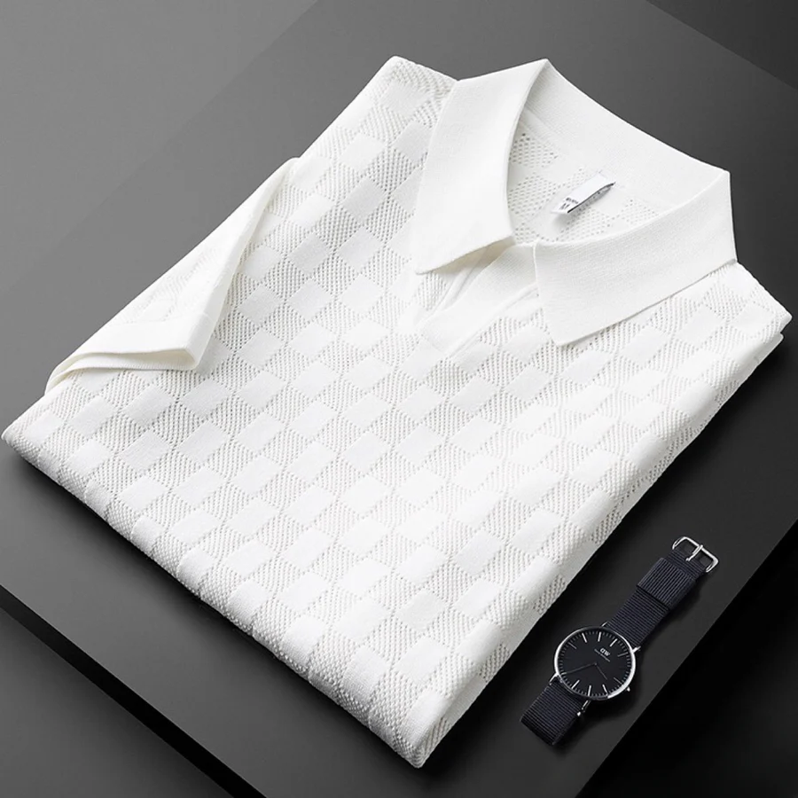 Men's Checkered Knit Polo Shirt-MODAUTLET