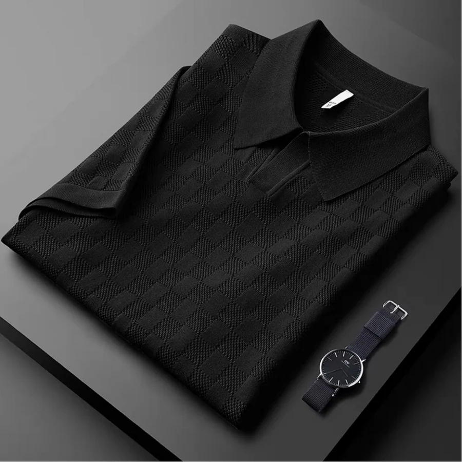 Men's Checkered Knit Polo Shirt-MODAUTLET