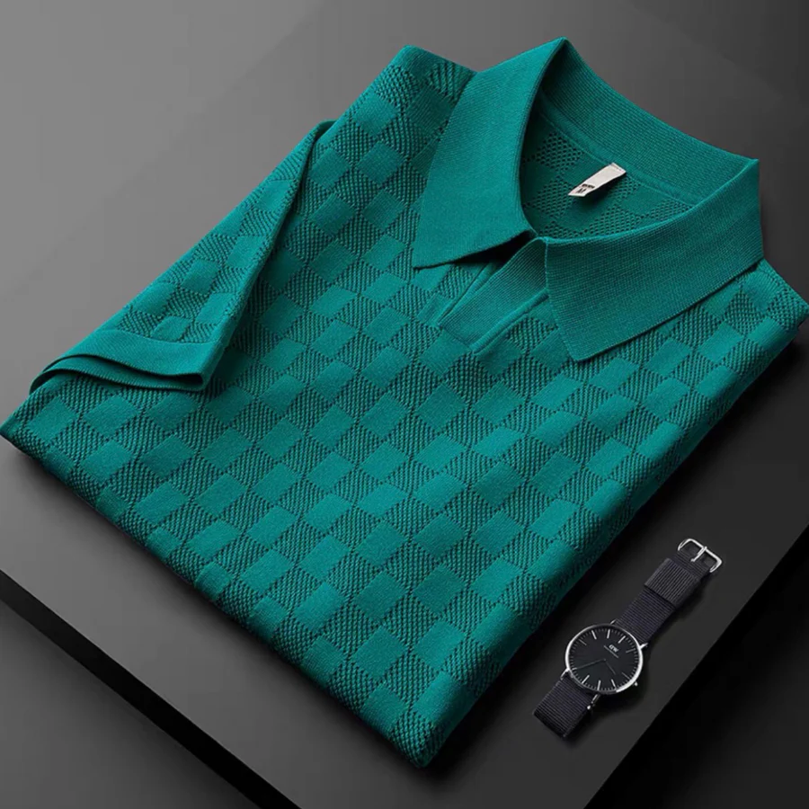 Men's Checkered Knit Polo Shirt