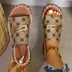 Women's Stitched Flat Shoes Light Brown