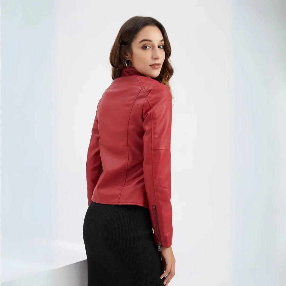 Mandarin Collar Leather Jacket