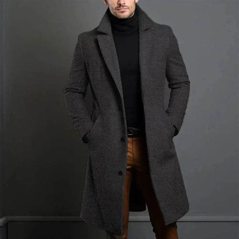 Tailored Longline Wool Overcoat Dark Gray