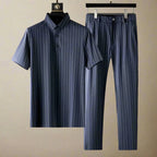 Pinstripe Polo Shirt & Slim Fit Pants Set Striped Sapphire