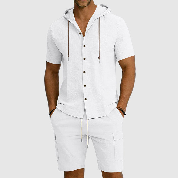 Mason | Men's Hooded Linen Button-Down Cargo Outfit-MODAUTLET